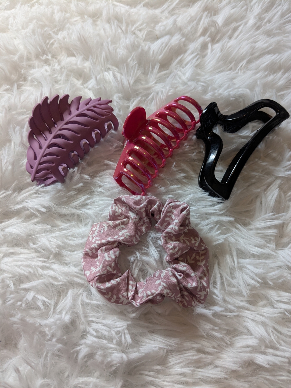 Hair Clip and Scrunchie Set - Pink, Purple, Black